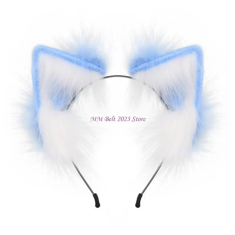 

49ME Ear Bendable Plush Foxes Ear Headband Woman Girls Makeup Washing Face Headband