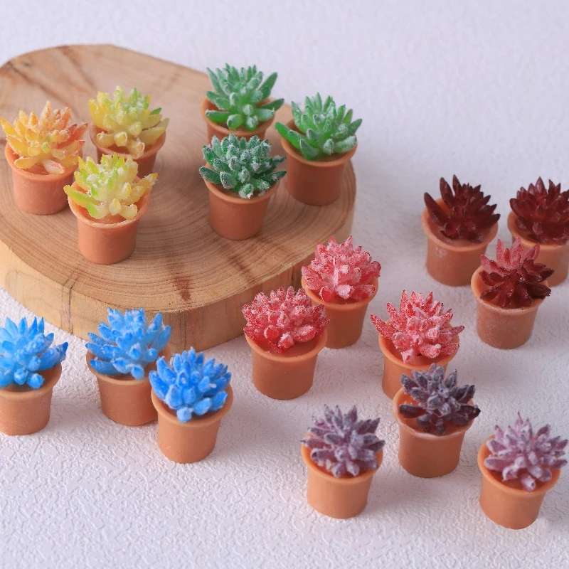 Cute Colorful Succulent Potted Cactus Simulation Green Plant Micro Landscape Decoration Creative DIY Handmade Jewelry