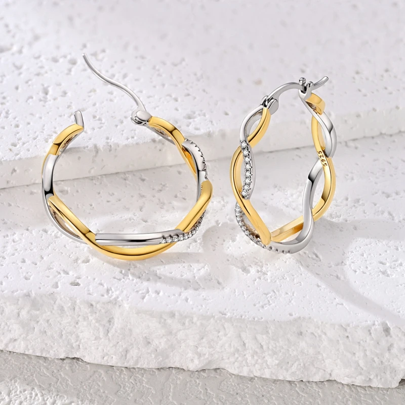 925 Sterling Silver Earrings Women Two-Tone Interlaced Hoop Earring For Anniversary Wedding Jewelry Gifts