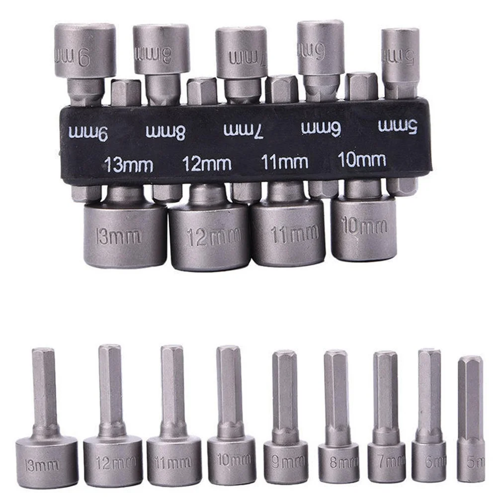 9Pcs Power Nut Driver Hex Shank Drill Bit Adapter Socket Wrench Screw Tool 5mm-13mm Magnetic Adapter Shank Screw Drill