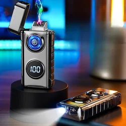 New Outdoor Lighting Dual Arc Digital Display Lighter Metal Windproof Type-C Fast Charging Rechargeable Cigarette Lighter