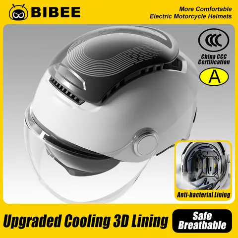 BIBEE Electric Motorcycle Helmet Summer Breathable Electric Bike Open Face Helmet Men Women Dual Lenses Jet Scooter Half Helmets