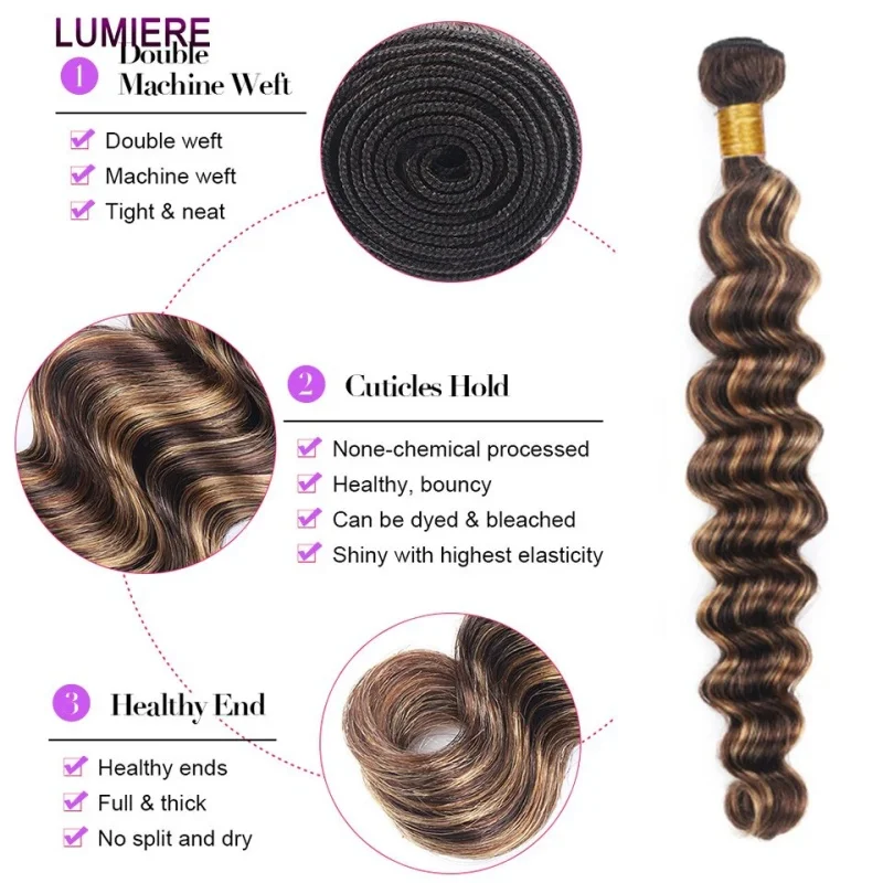 Bundel Rambut Manusia Ombre dengan Penutup Bundel Gelombang Dalam Longgar 4X4 HD Penutup Renda 22 24 26 + 18 Inci Sorot Coklat Pakan Ganda