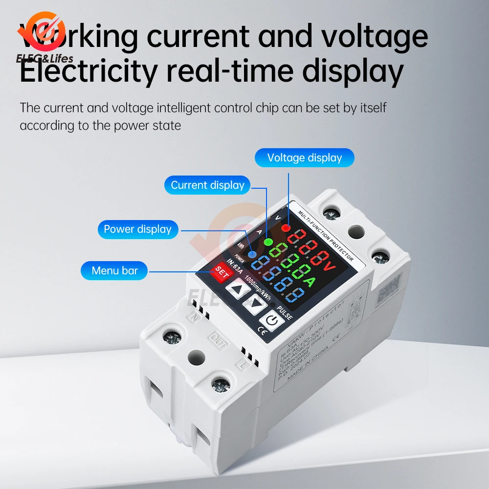 35mm Din rail AC monitor 3IN1 AC 110V 220V 63A Voltage Current Power Factor Active KWH Electric energy Frequency meter VOLT AMP