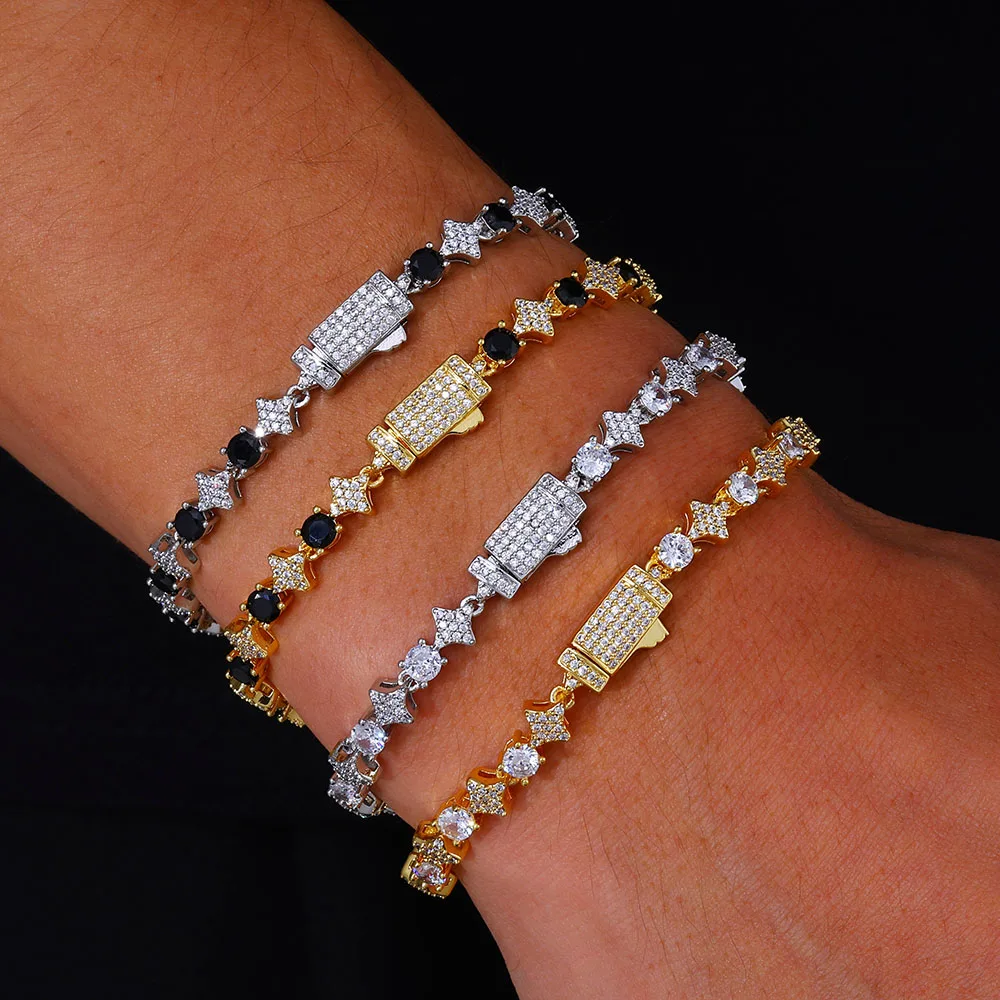 6mm Shine Star Tennis Chain Iced Out Black White 5A CZ Tennis Bracelet Necklace For Women Hip Hop Jewelry