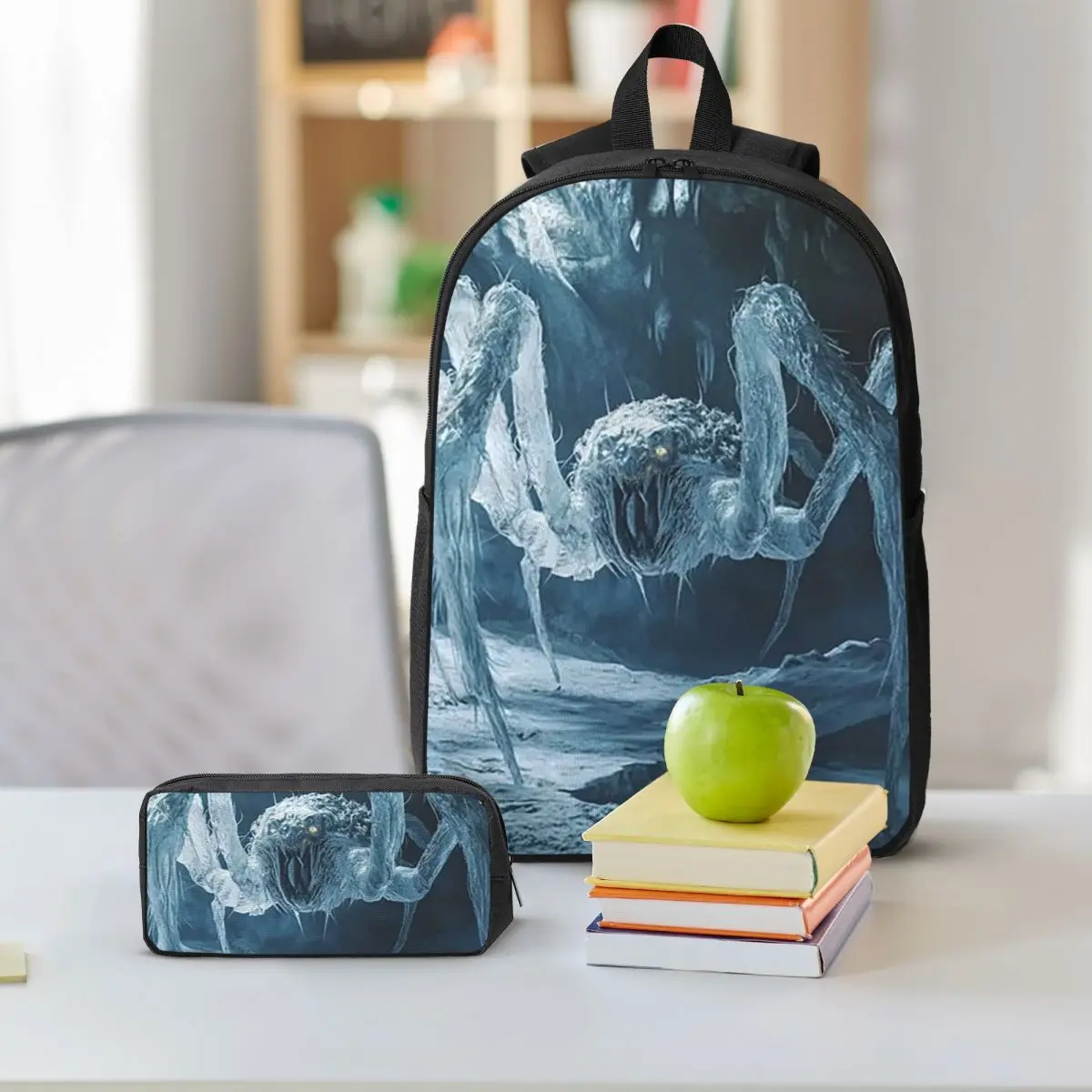 Gothic Winter Spider And Ice Cave Backpack Student BookBag School Bag Shoulder Bags 3ps Insulated Lunch Bag Pencil Case