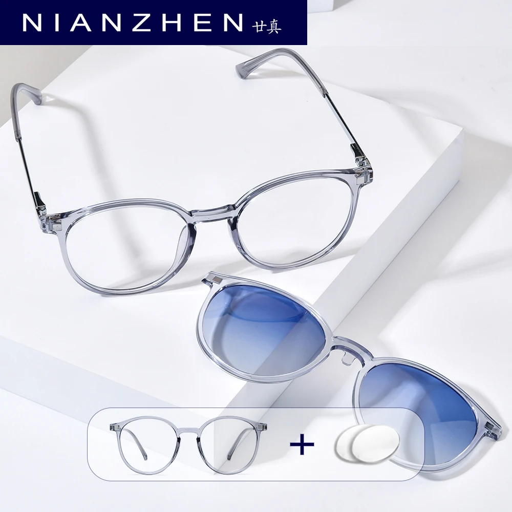 NIANZHEN Progressive Prescription Eyeglasses Photochromic Myopia Optical Lens Eyewear Men Round Glasses Alloy Frame 2186