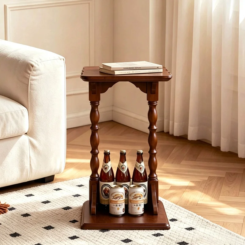 Retro Simple End Tables Medieval Solid Wood Sofa Tables Creative Movable Living Room Coffee Table Indoor Bedroom Sofa Rack