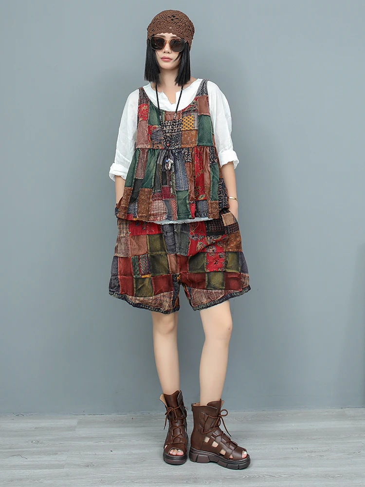 Heavy Industry Old Cloth Contrast Color Suspender Vest + Shorts Two-piece Set Women 2024 Summer Fashion Short Set ZF063