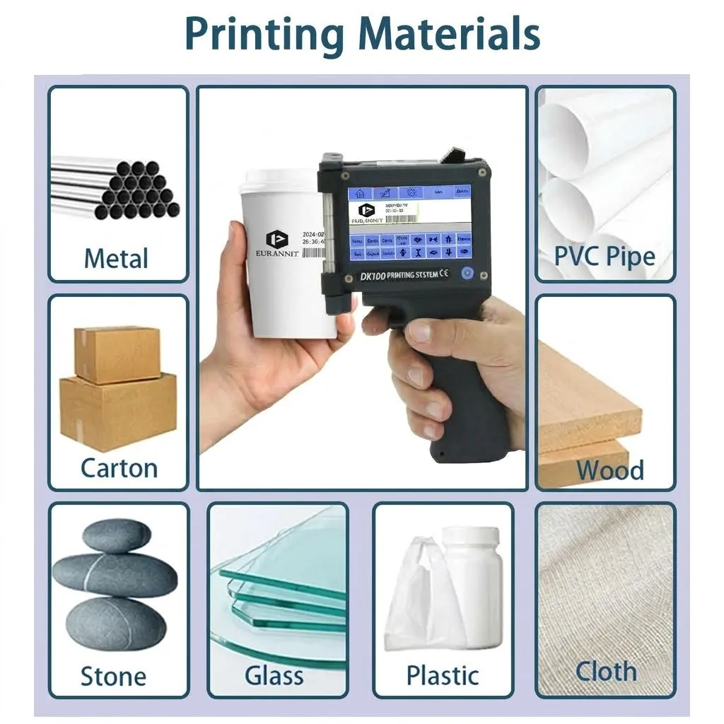 Phezer DK100 Handheld Inkjet Printer 12.7mm TIJ Quick Dry Batch Code Expiry Date Barcode QR Code Ink Jet Printing Machine