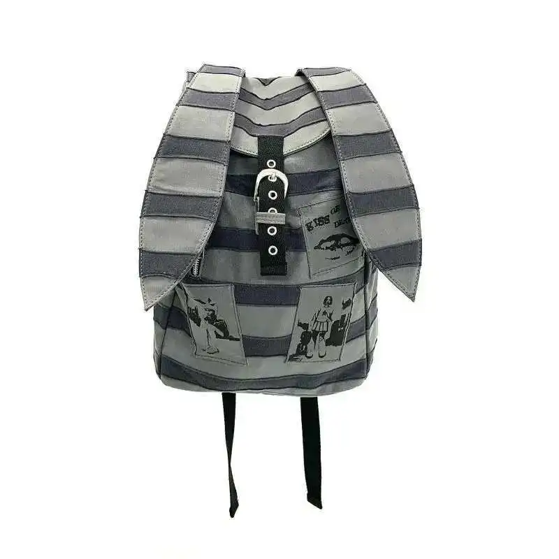 

Striped Rabbit Ear Punk Schoolbag Backpack Shoulder Bag Cosplay Student Teenager Gift B1973 hit