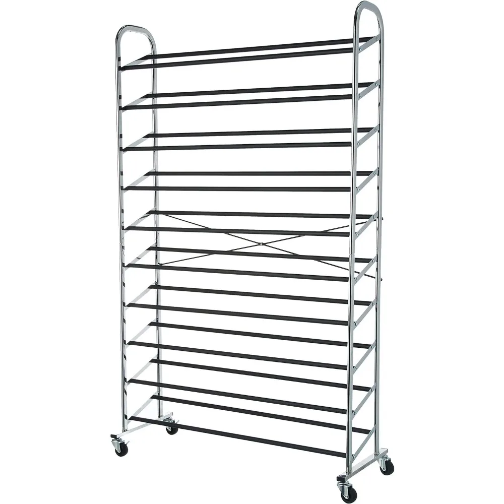 

50 pairs shoe rack organizer, chrome, 35.8 x 14.6 x 59.5 inches