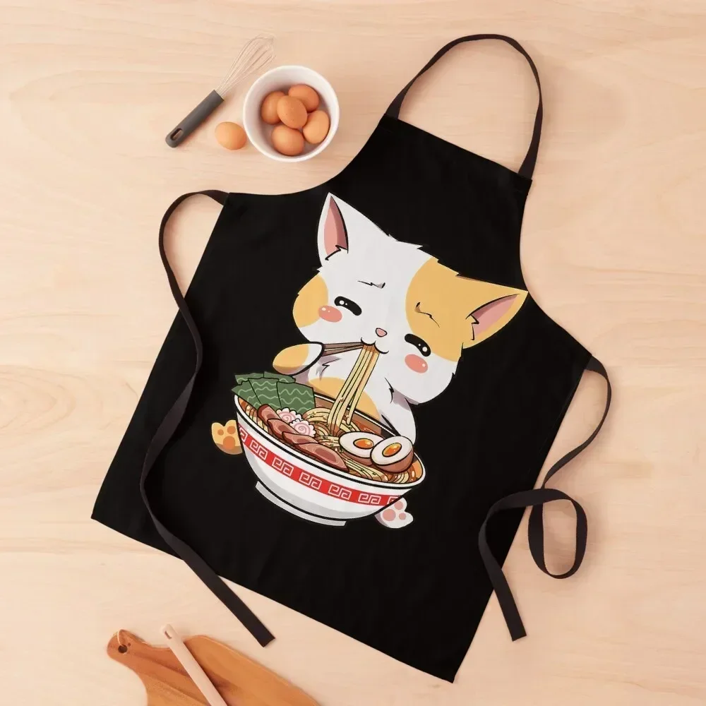 

Kawaii Neko Ramen Cute Ramen Cat Japanese Noodle Funny Anime Apron Women's Kitchen New year's Household Items Kitchen Apron