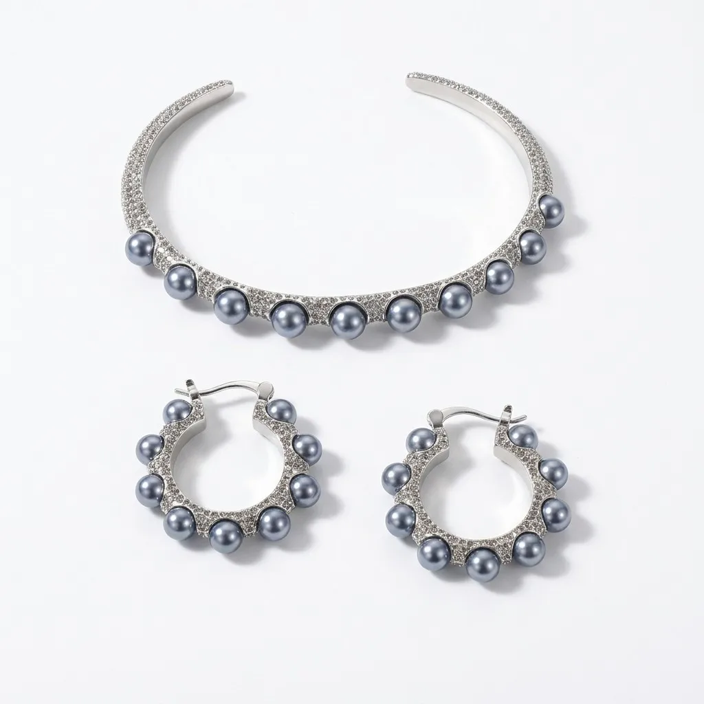 SENYU Vintage Gold Silver Color Pearl Cuff Bracelet Huggie Hoop Earrings Jewelry Set Luxury Bridal Wedding Party Accessories