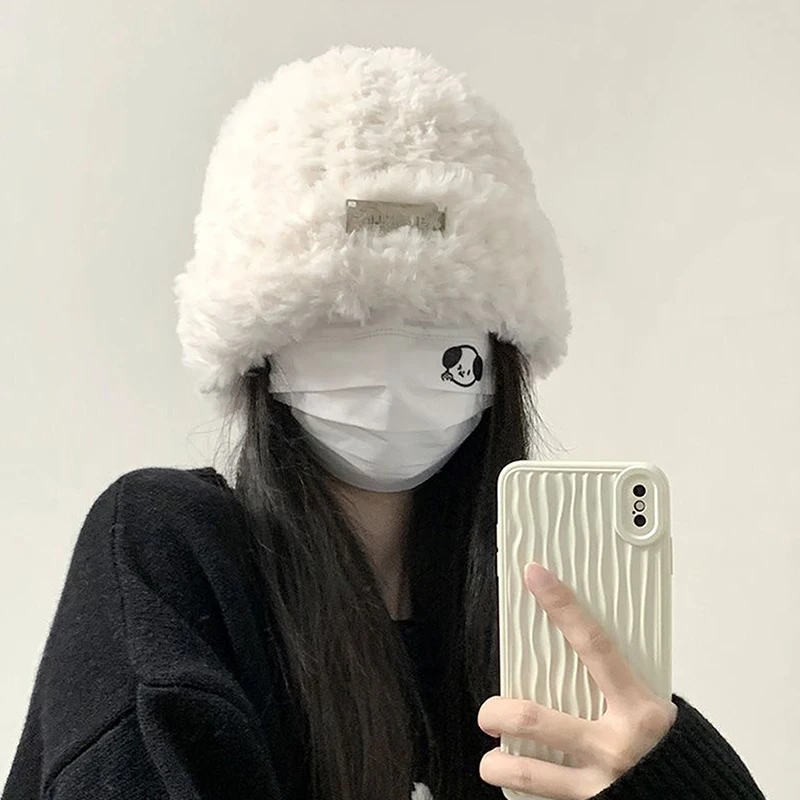 Winter Fluffy Hat For Women Fashion Soft Plush Hat Outdoor Snow Coldproof Warm Beanies Ear Protection Cold Cap