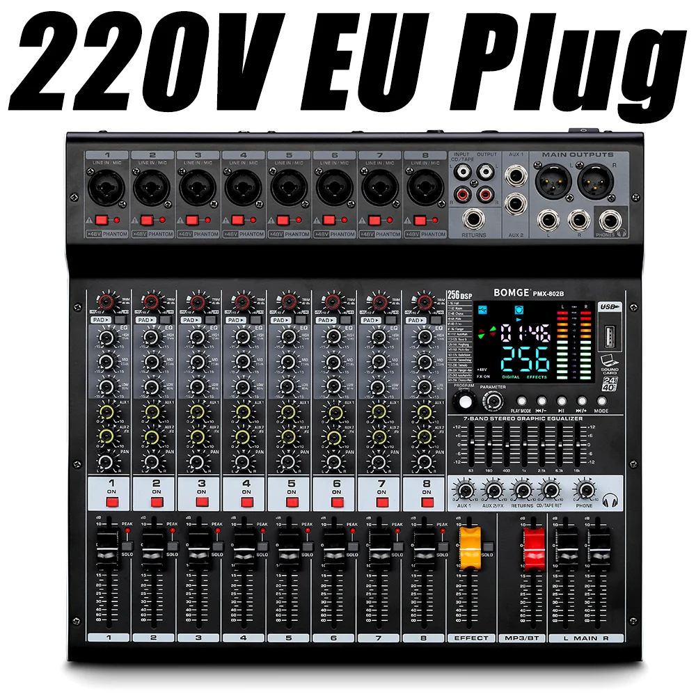 BOMGE 8 Kanaals 450W×2 Power Audio Mixer 256 DSP DJ Audio Mixer USB Interface Controller Power Mixer Versterker Voor Podium Studio