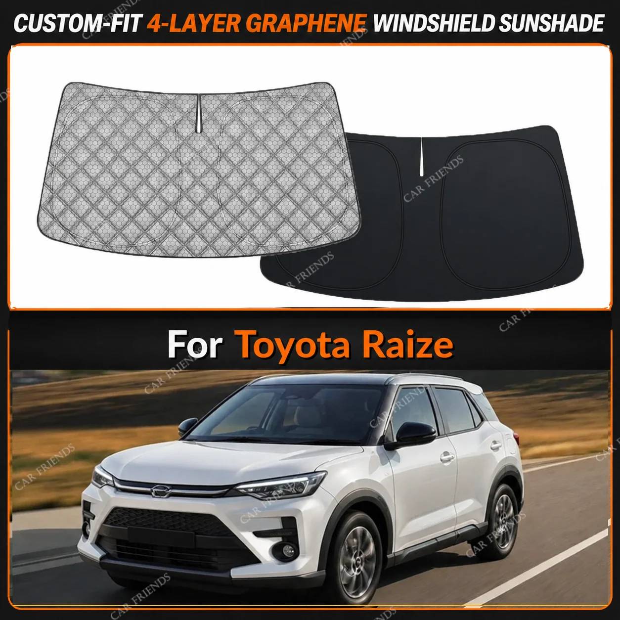 For Toyota Raize Custom-Fit 4-Layer Graphene Windshield Sunshade Reflective Gray-Silver Surface Helps Reduce Direct Sunlight