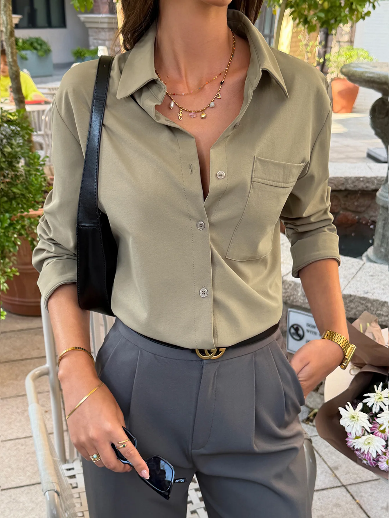 

Летняя элегантная повседневная однотонная рубашка с воротником на одной пуговице для женщин 2026