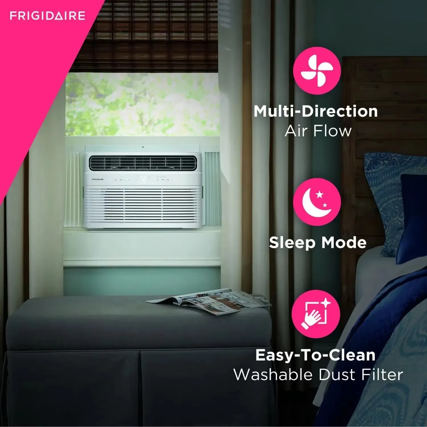 Window Air Conditioner & Dehumidifier, 115V, Cools up to 450 Sq. Ft.with Remote Control, Timer, and Sleep Mode, White