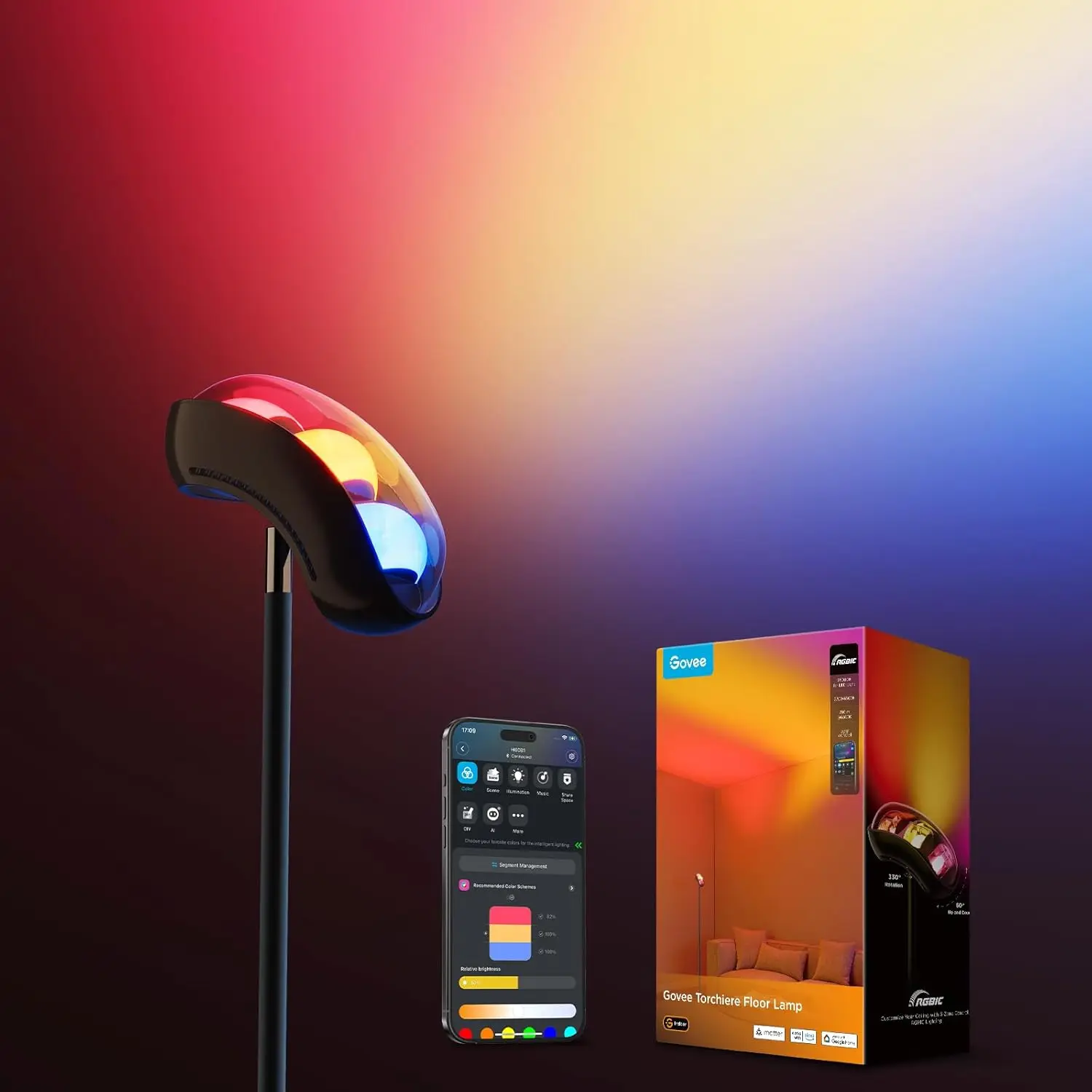 

Modern RGBIC Floor Lamp with Alexa, Music Sync, 77 Scene Modes for Living Room Bedroom, Black