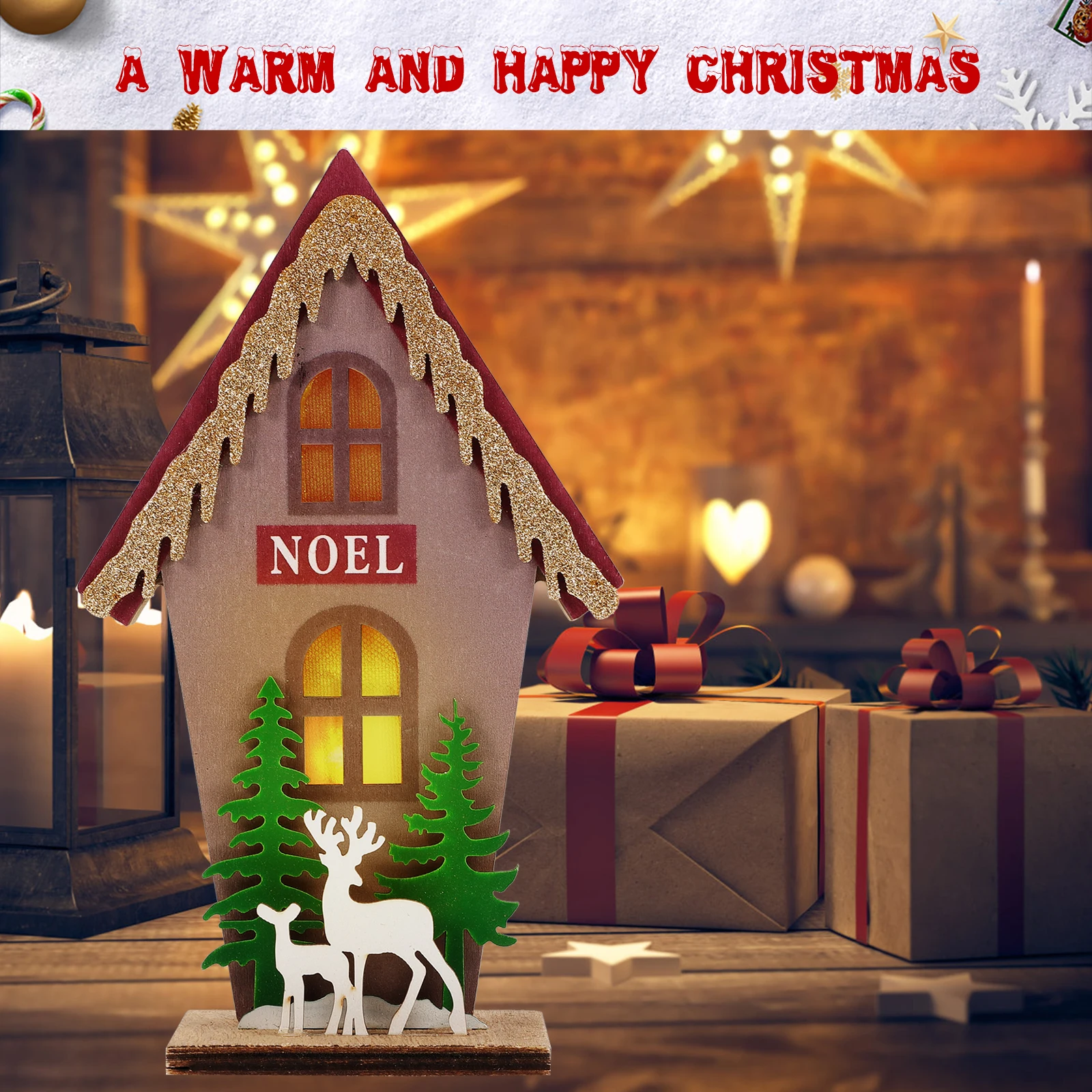 

Christmas Cabin Table Decoration Wood Village Houses Light up Decorations