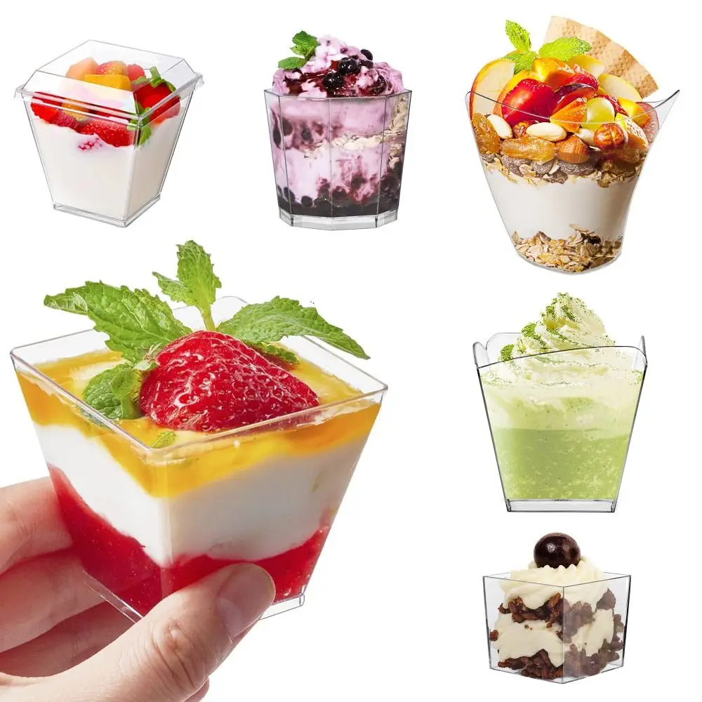 10Pcs Yogurt Cup Disposable Mousse Cup Transparent Clear Pudding Cup Plastic with Cover Dessert Cake Cup