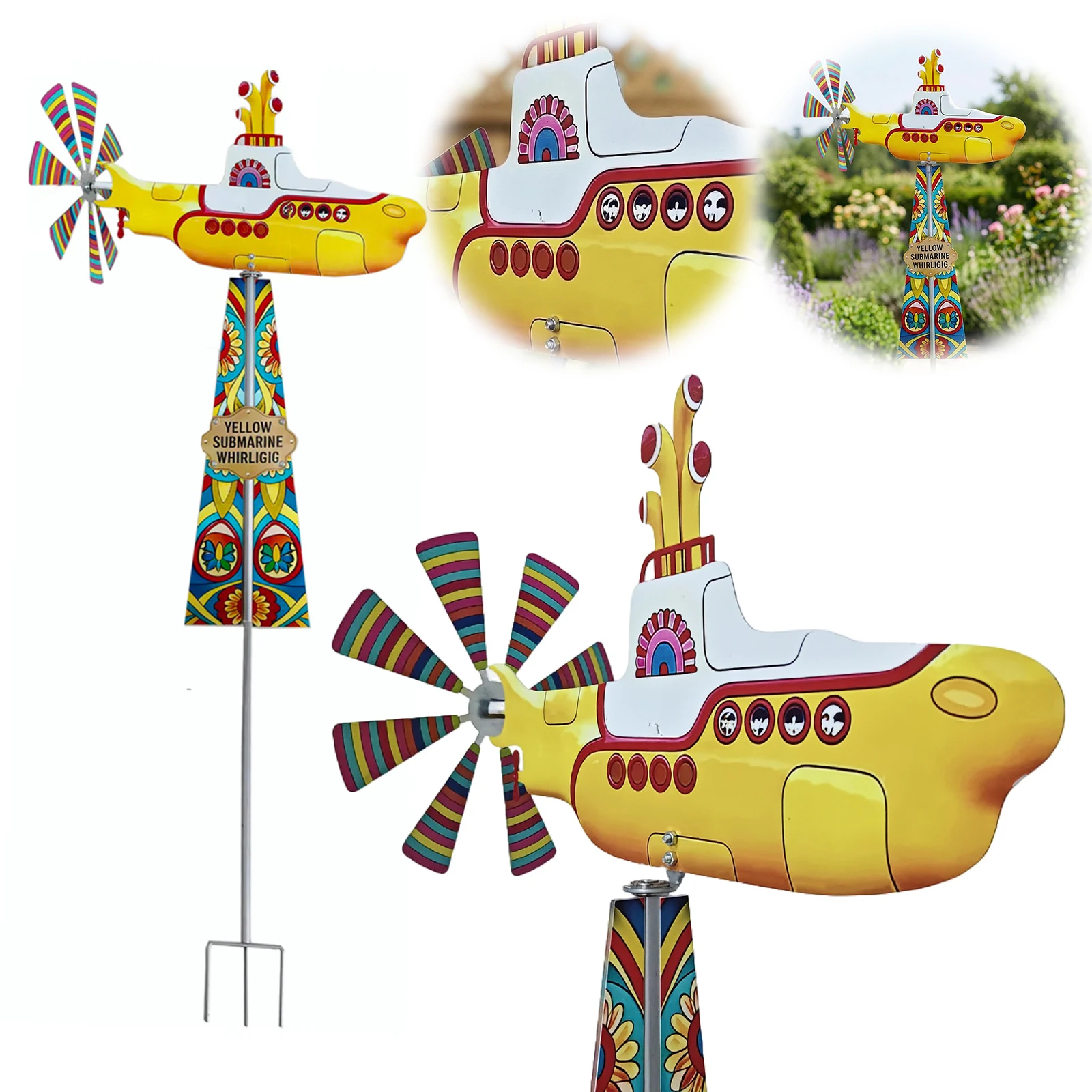

Yellow Submarine Whirligig Wind Spinner, 85cm Outdoor Garden Yard Decoration, The Beatles Inspired Windmill for Patio Lawn Flowe