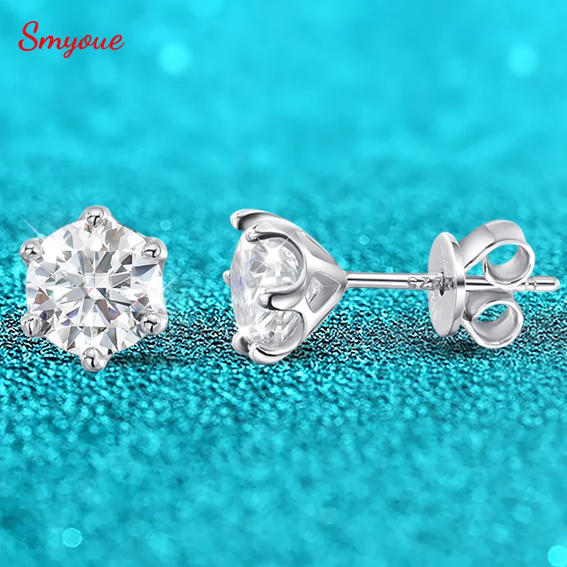 Smyoue Certified 0.2-2ct D Color Moissanite Stud Earrings for Women White Gold 925 Sterling Silver Brilliant Lab Diamond Earring