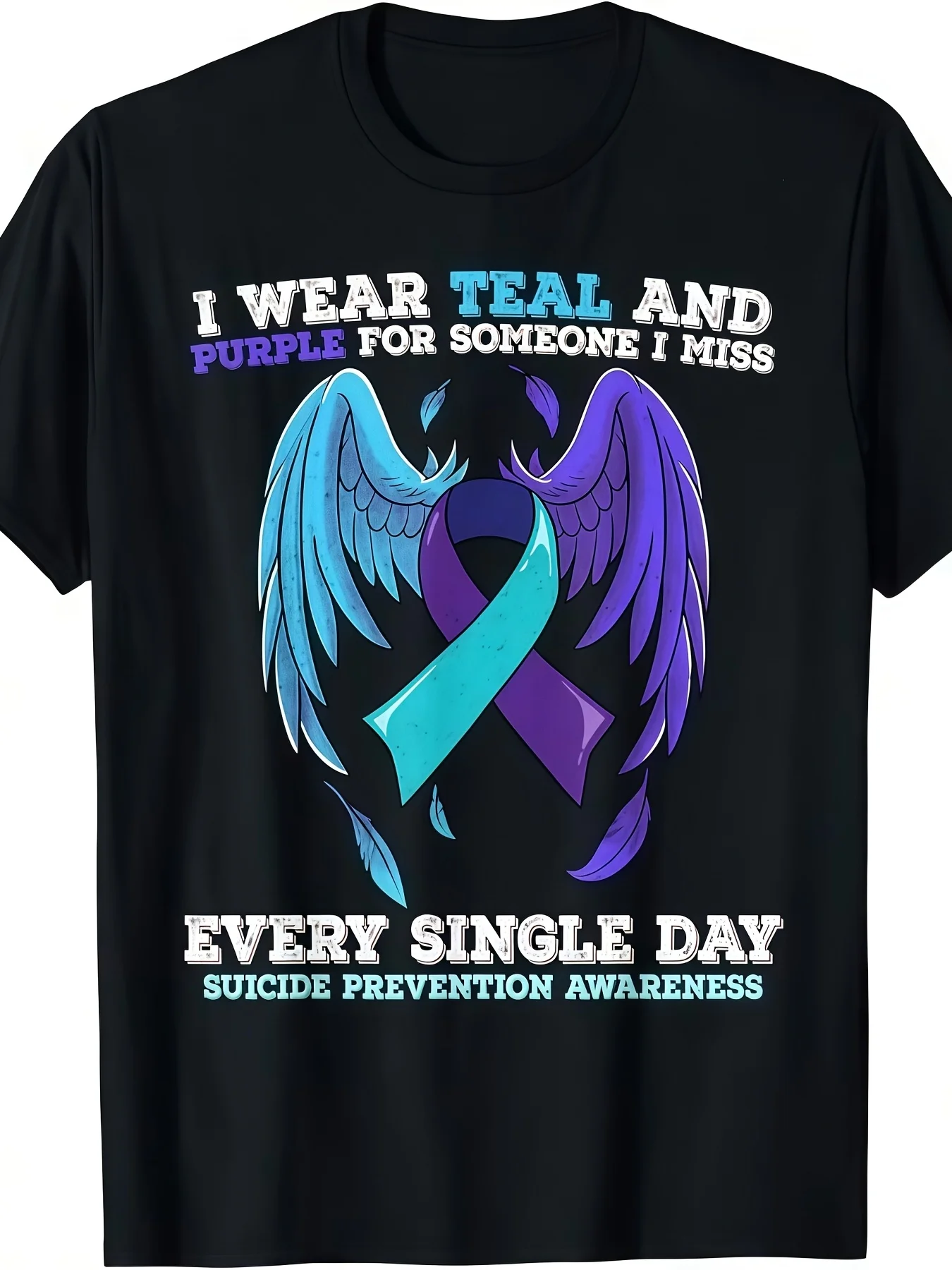 Men's Suicide Prevention Awareness TShirt Cotton Mental Health Shirt with Teal Ribbon I Wear Teal Slogan Breathable Casual Wear for Daily Use Gym Hiking Ideal Gift for Suicide SuRetro Casual Short-sleeved T-shirt with a Round Neck and Printed Pattern