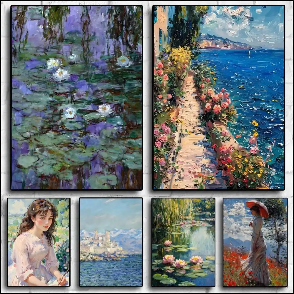 1PC French Painter C-Claude Monet Poster Self-adhesive Art Waterproof Paper Sticker Coffee House Bar Room Wall Decor