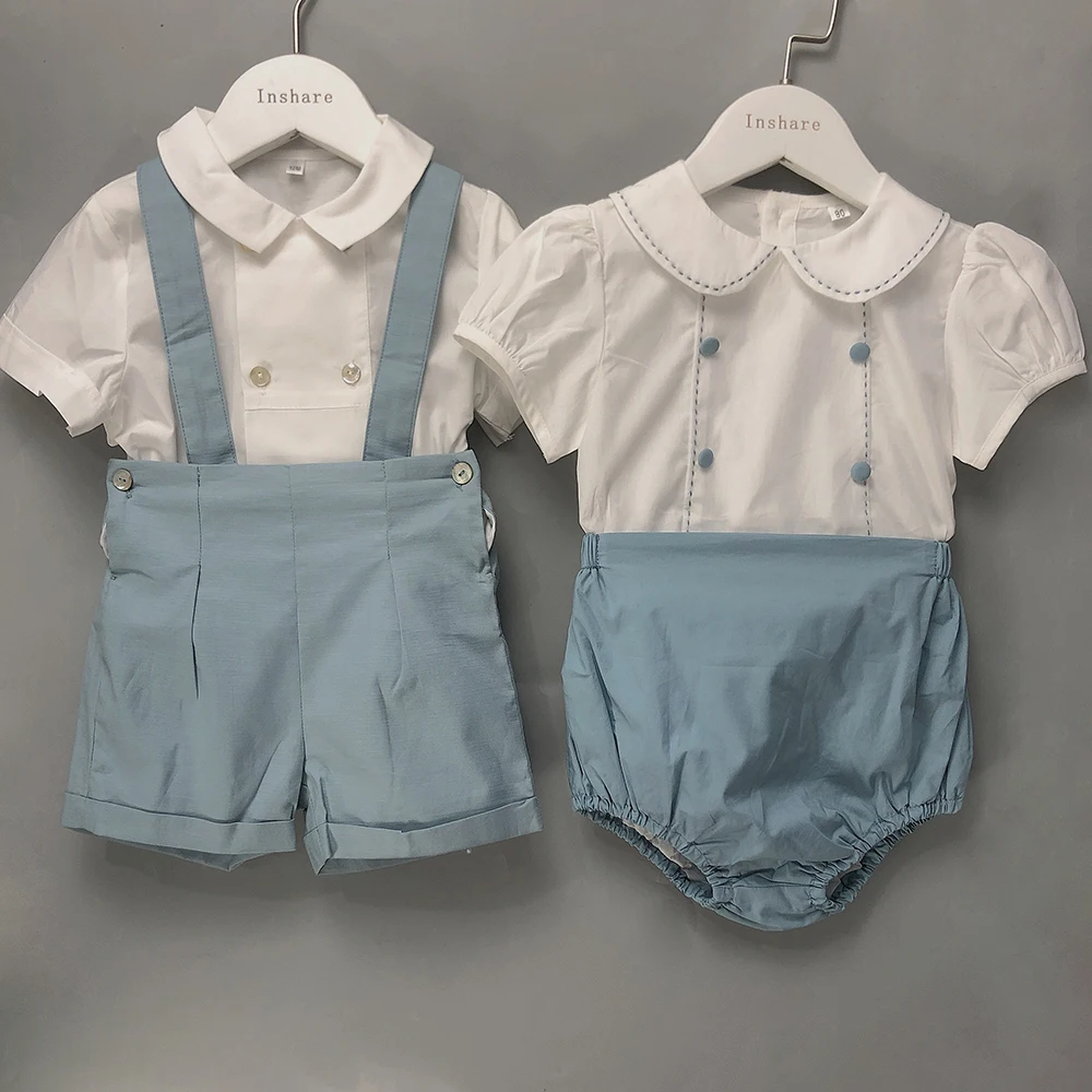 2Pcs Children Boutique Clothing Girls Spanish Set Cotton Summer Short Sleeves Exquisite Buckle Toddler BABI Outfit Breathable