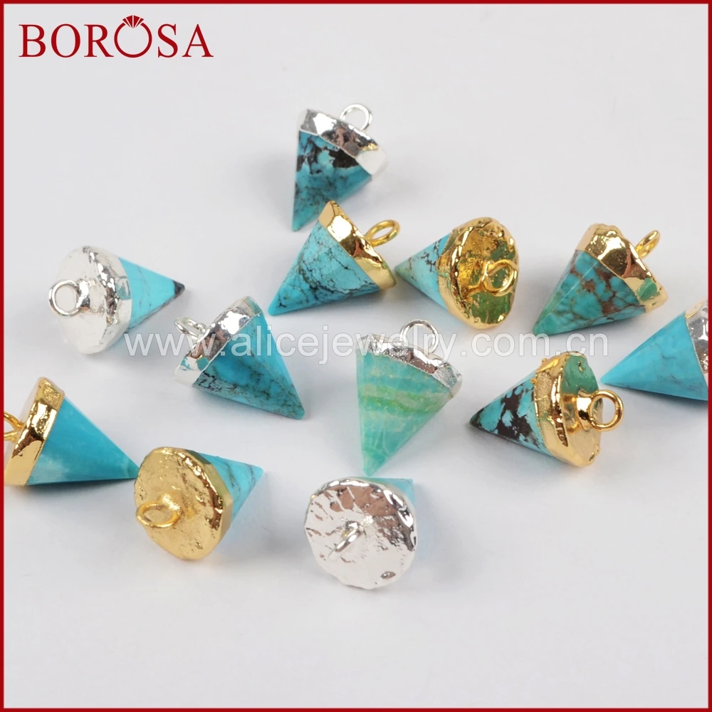 New Arrival Silver Plated Natural Turquoise Cone Charm Natural Stone Pendant Beads for Necklace/Earrings Making S1369