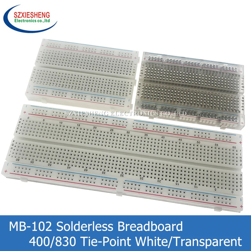 MB-102 400/830 Tie-Points Solderless Breadboard White/Transparent PCB Test Develop Board DIY For Arduino Shield Prototyping