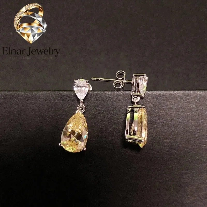 

Elnar Jewelry Luxury Solid Platinum PT950 Women's 3 karat water drop yellow diamond stud earrings