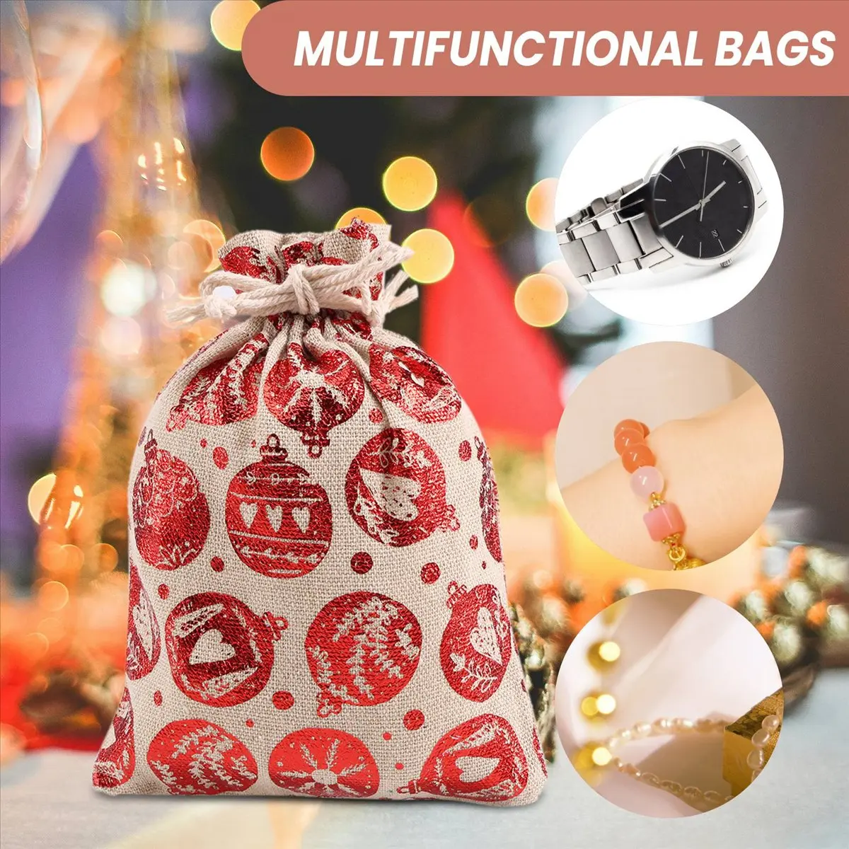 Stable- 16Pcs Christmas Drawstring Gift Bags Burlap, Gift Pouch Goody Bags for Candy Wrapper Gift Christmas Party Favor Supplies