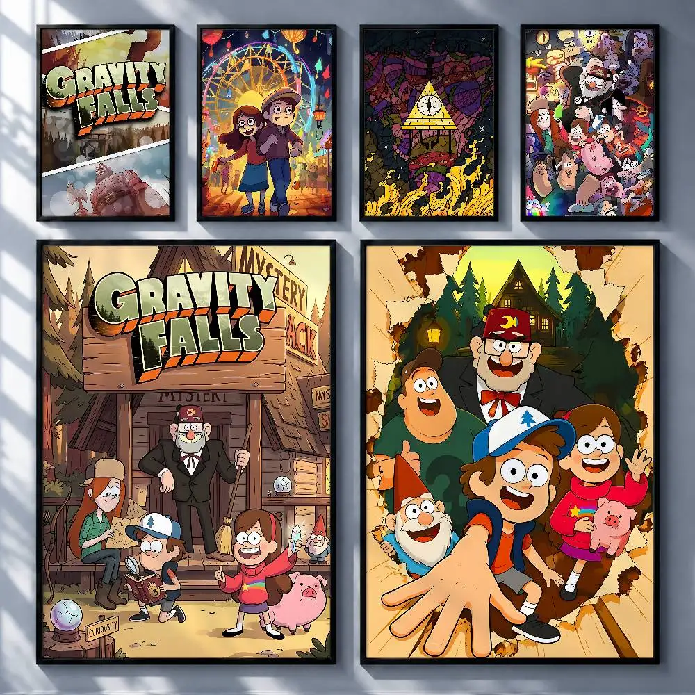 Funny Cartoon Gravity Falls Posters Premium Self-Adhesive No Residue Wall Sticker for Home Office Bar Decor