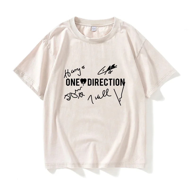 One Direction Signed Rock T-Shirt Short Sleeve Unisex round Neck Cotton Inner Wear Shirt for Men And Women Summer Classic Style