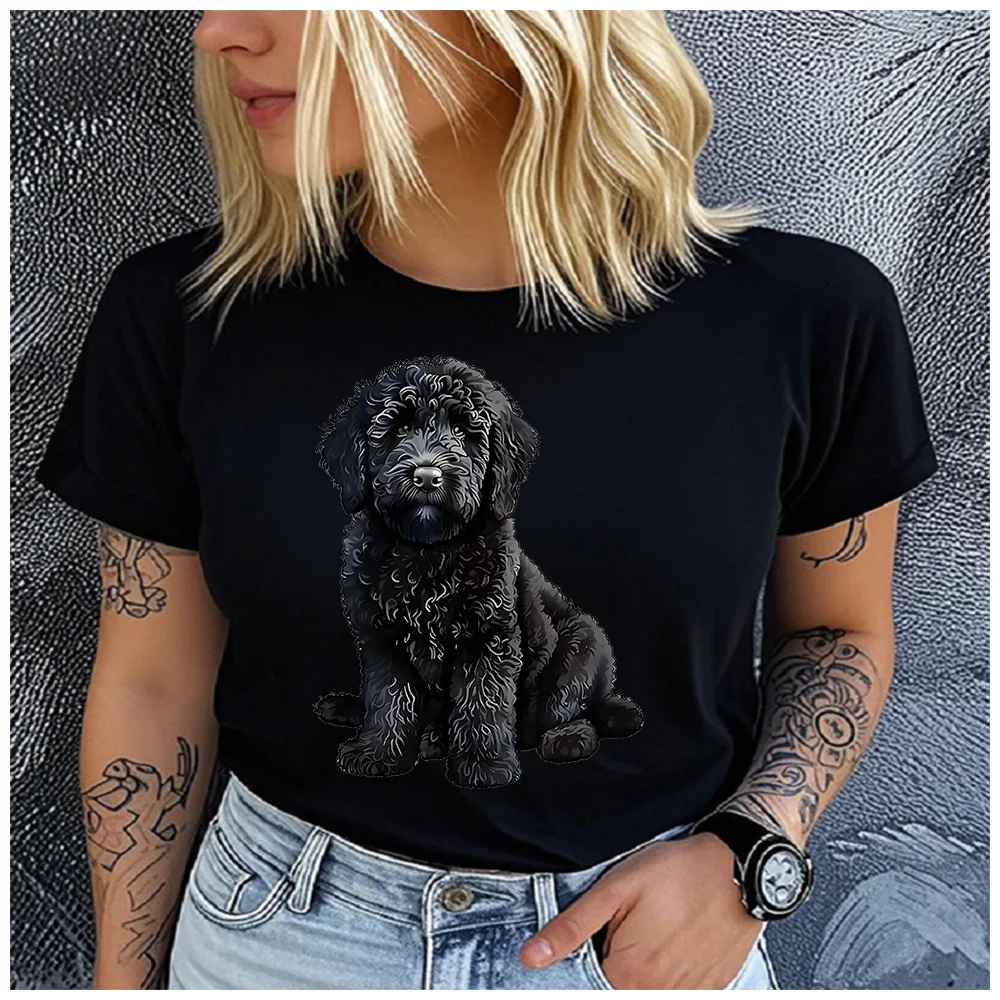 Cotton 100% Cute Black Curly Goldendoodle Puppy Graphic T Shirt Women Casual Pet Dog Print Short Sleeve Tee Gift For Dog Lovers