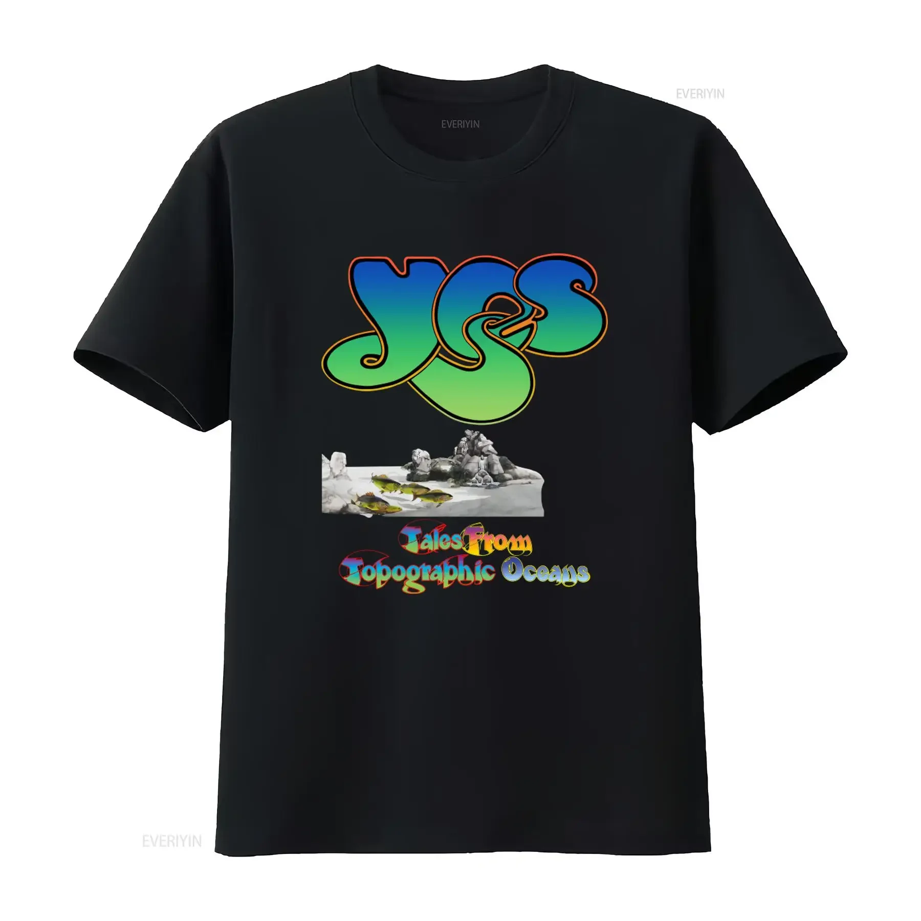 Soft Cotton T Shirt Rock Band Yes Tales From Topographic Oceans Print vintage Washed Top For Everyday Wear Stretched fashion