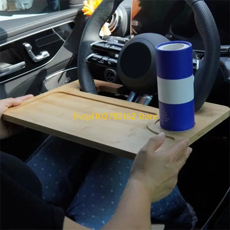 

547B Double Purpose Bamboos Steering Wheel Table Tray For Drivers Meals Office Tasks