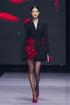 ชุดสูทกระโปรงยาว1ชิ้นสำหรับผู้หญิงเสื้อสูทผู้หญิงใส่ในสำนักงานชุดงานพรอมผ้าฝ้ายสำหรับงานแต่งงานหรูหราลายดอกไม้3D