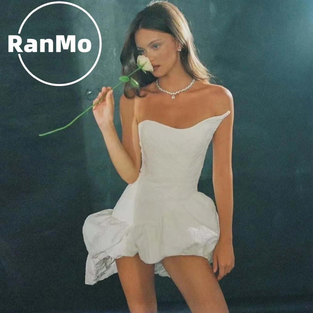 Ranmo Strapless Mini Short Party Dresses Arabic Women Soft Tulle Sleeveless Dress Night Event Gowns Customized Formal Evening view 4