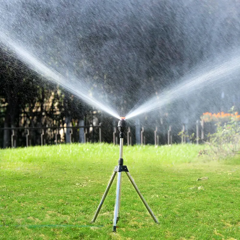 Aspersor giratorio automático para jardín, soporte de riego con trípode de acero inoxidable, chorro de agua de 360 grados, herramienta para césped