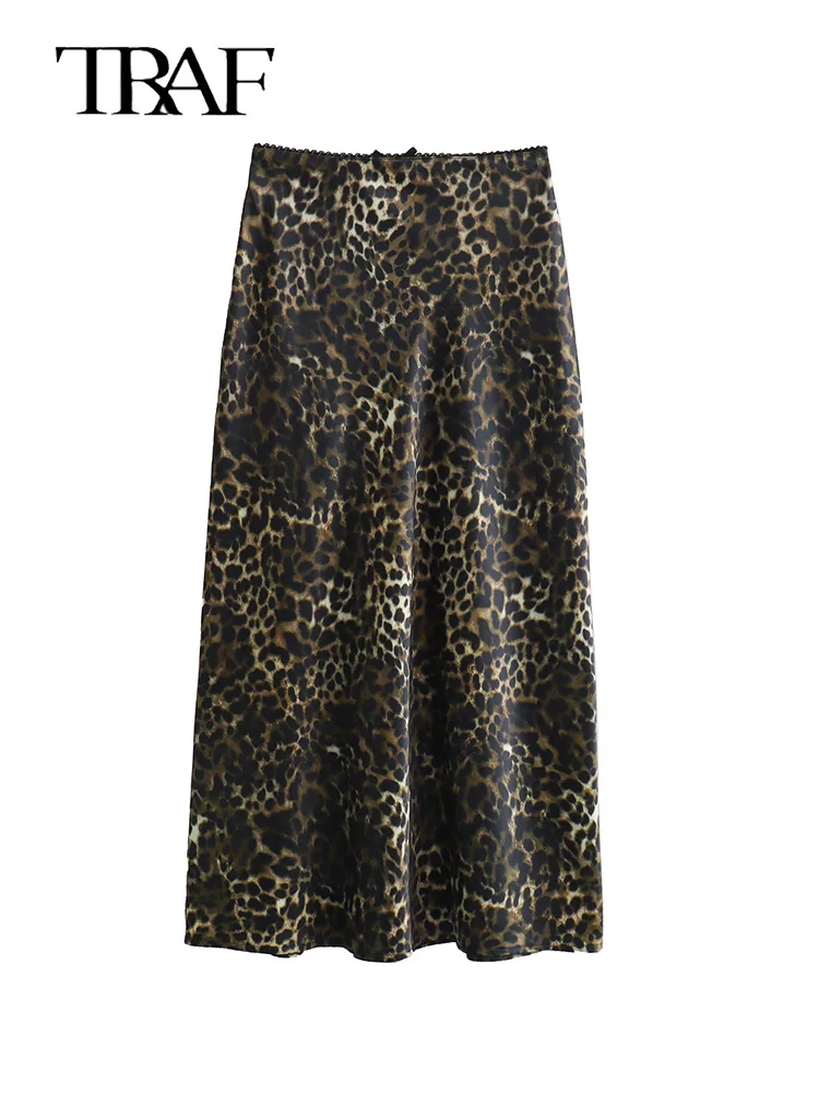 TRAF Women Vintage Chic Leopard Skirt 2024 New Fashion Spring Summer Holiday Women Skirt Women Zipper Long Straight Skirt