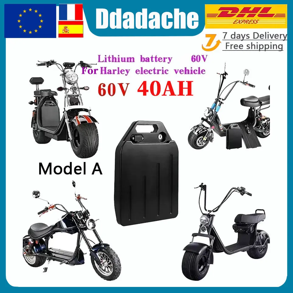 Batterie pour Harley Citycoco, batterie électrique 60V 20Ah-40Ah pour 250W~1500W pour moto Harley, batterie au lithium étanche + chargeur