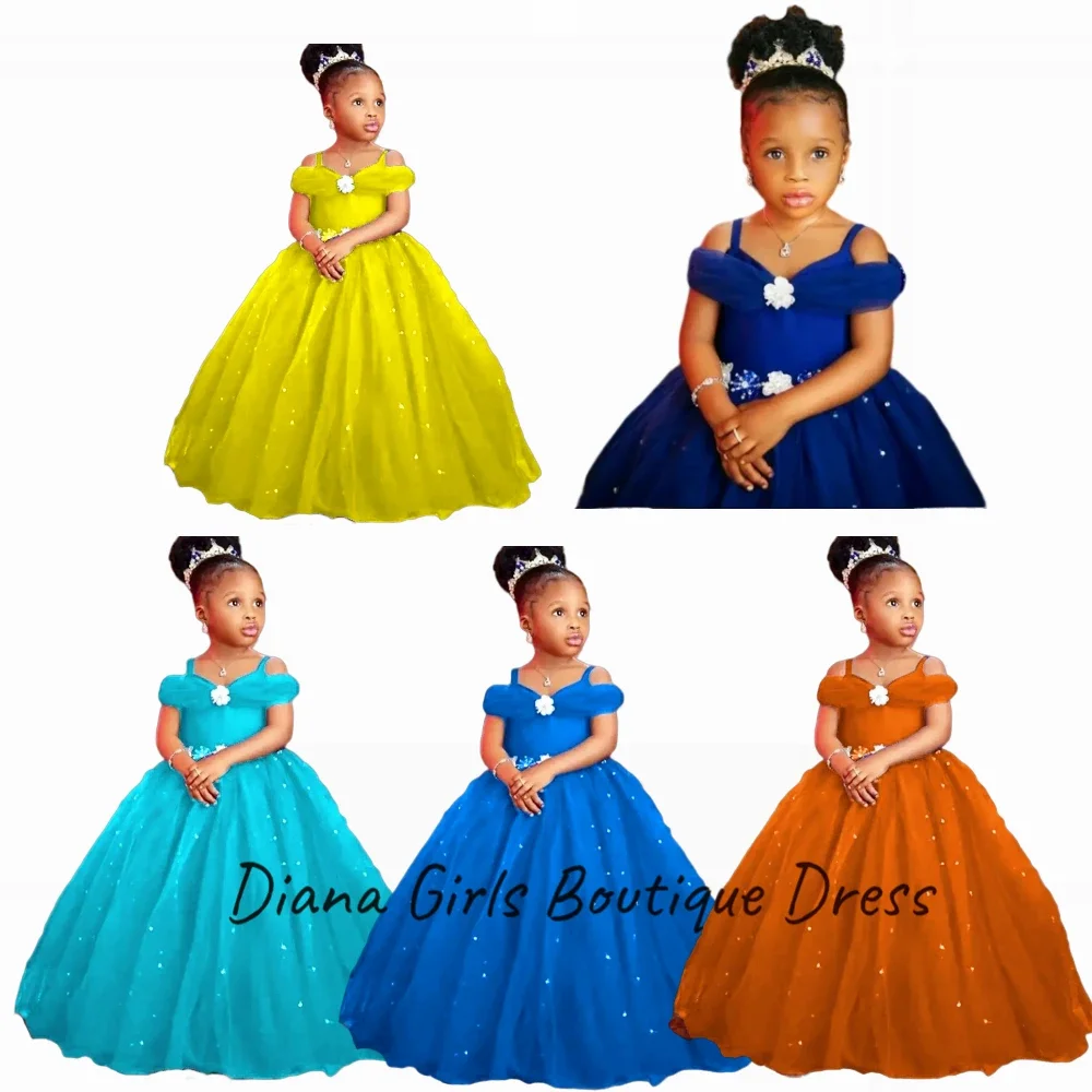 Lovely Baby Flower Girl Dress Princess Royal Blue for Wedding Dresses Beaded Tulle Toddler Girls Pageant Kids Birthday Gowns