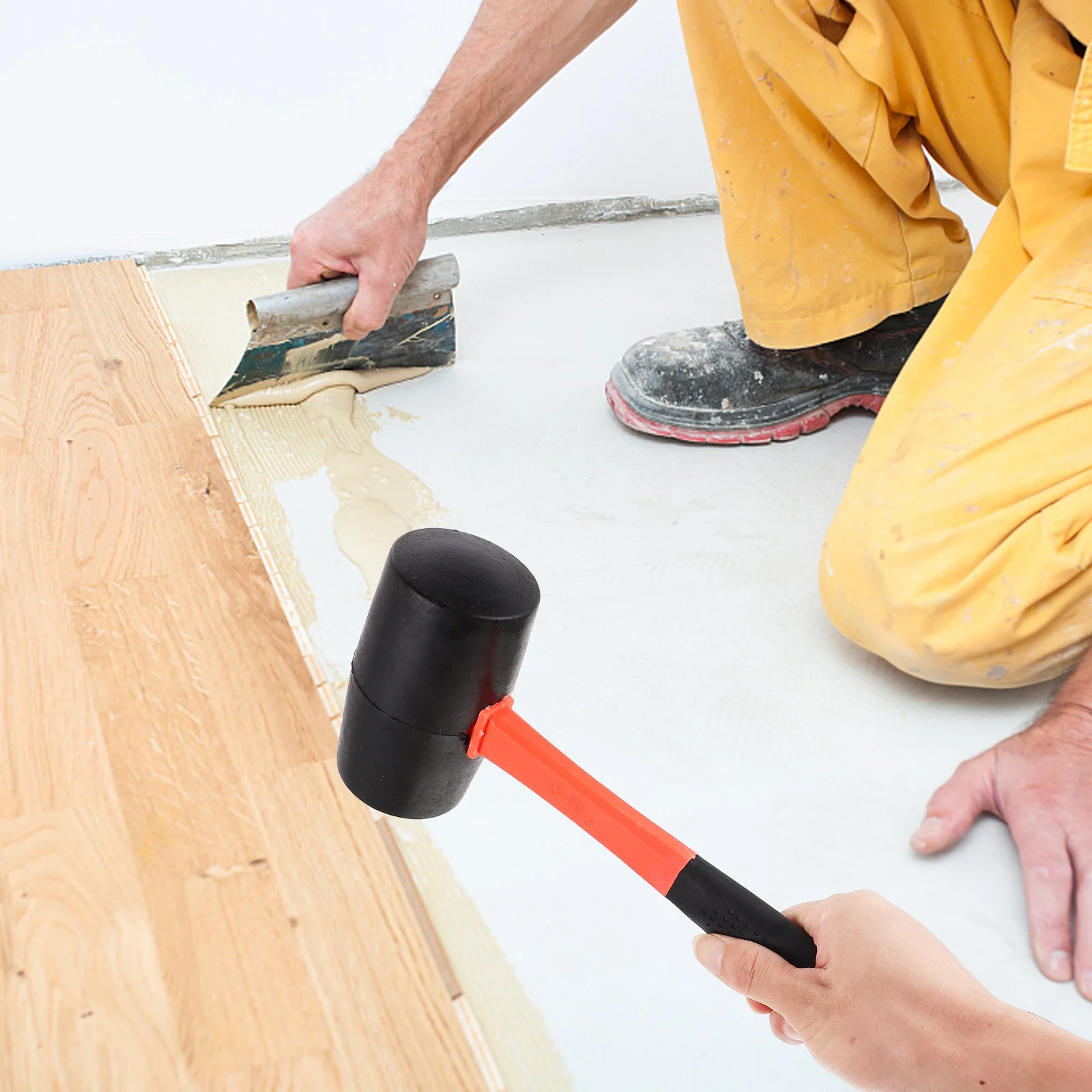 1 قطعة مقبض الألياف مطرقة مطرقة مطرقة رأس ناعم لأداة تركيب الأرضيات عدم الانزلاق مطرقة حرفي مزدوجة الوجه