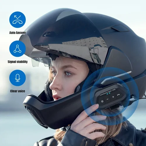 Imagen 2 del producto Auriculares Bluetooth para casco de motocicleta, cascos inalámbricos manos libres con asistente de voz resistente al agua, 1200mAh