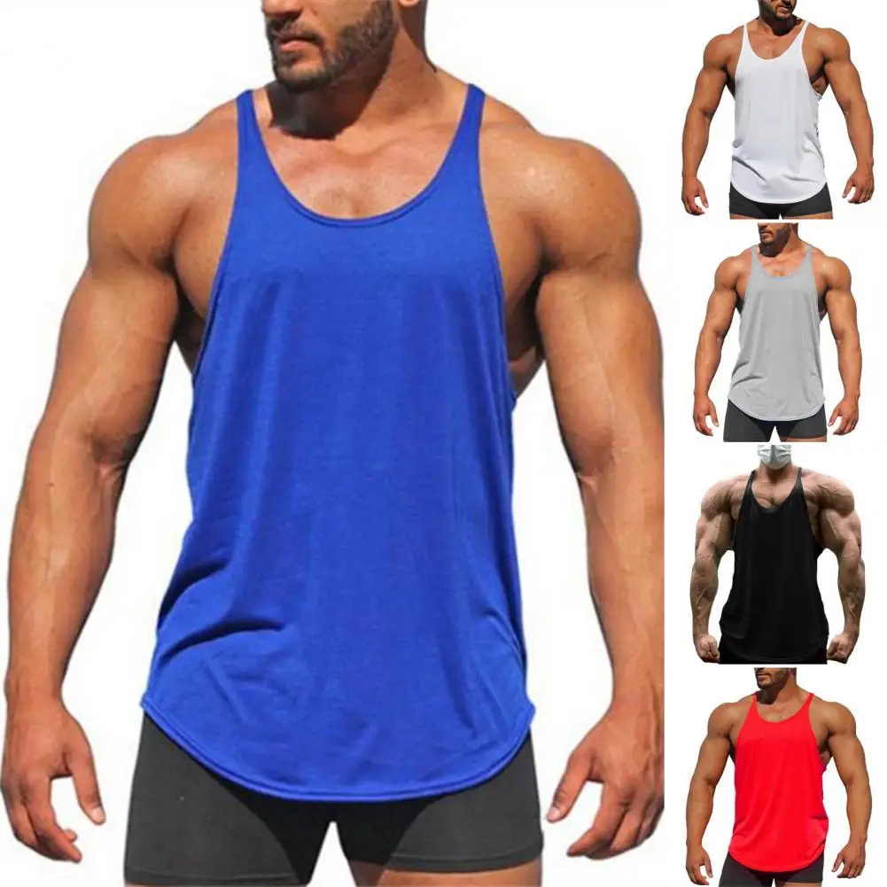 

Plus Size Muscle Line Vest Men's Solid Color Sport Vest with Racerback for Bodybuilding Fitness Sleeveless Tank Top