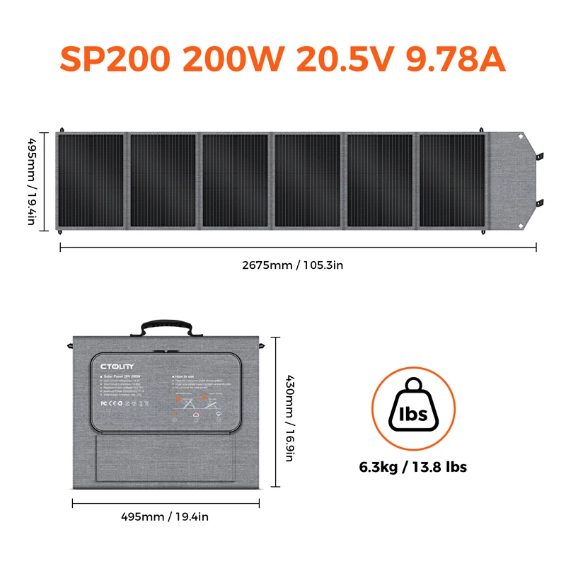 CTOLITY 100W-400W 12V - 41V Tragbares Faltbares Solarpanel mit Stabiler Stromversorgung Geeignet für Camping und Wohnmobil-Stromversorgung
